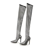 kamames Shoes Sexy Cannon Shoes High-Heeled Over-The-Knee Water Drill Large Size Mesh Lace Summer Boots