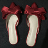 kamames spring and summer women's shoes Korean silk satin Pointed bow tie slippers Baotou flat heel sets semi slippers 1028-0