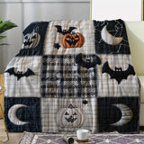 Cozy Vintage Christmas Blanket - Bat, Moon & Pumpkin Plaid Print | Soft Flannel Throw For Couch, Bed, Car, Office | Versatile All-Season Gift