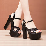 kamames Tiangao Model Shoes 15Cm Super High Heels Sandals Thick Heels Stage Performance Shoes Large Size 43 Walk Black Car Model