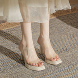 kamames kamames Open-Toe High-Heeled Shoes Single Shoes French Thick Heel Minority Empty Sandals Transparent Outside Wearing Beautiful High Heels Women