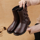 kamames kamames And Winter New Cowhide Flat-Soled Martin Boots Leisure Simple Leather Boots Comfortable Warm Women's Cotton-Padded Shoes