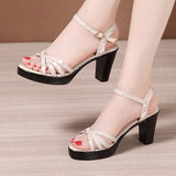 kamames High-Heel Thick-Heeled Sandals For Women 2023 Summer Thick-Soled Waterproof Platform One-Word Buckle Large-Size High-Heeled Shoes All Kinds Of Women's Sandals
