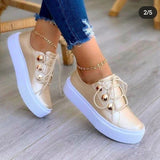 kamames Shoes Women 2022 Fashion Round Toe Platform Shoes Size 43 Casual Shoes Women Lace Up Flats Women Loafers Zapatos Mujer