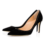 kamames Pointed Black Riveted High Heels Ladies White Apricot Lacquered Leather Wedding Shoes