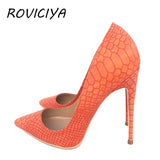 kamames Women Pumps Shoes Snake's Pattern Pointed Toe Sexy High Heels 12 cm Designer Shoes plus size 33-45 YG020 ROVICIYA