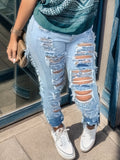 Street-Style Distressed Skinny Jeans - High-Waist, Stretch-Fit, Trendy Blue Denim for Casual Wear