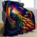 1pc Vibrant Peacock Print Flannel Blanket - Ultra-Soft, Warm, and Cozy Throw for Couch, Sofa, Office, Bed, Camping, and Travel - Perfect Multi-Purpose Gift for All Seasons