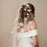 kamames Appliques Wedding Veil 3D Flowers Pearls Bridal Veils Chapel Length Elegant Bride Veils Wedding Accessories