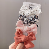 4Pcs/set Leopard Print Hairpins Bowknot Hair Clips For Cute Girls Cotton Safty Barrettes Hairgrip Headwear Kids Hair Accessories