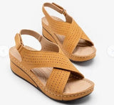 kamames 2023 New Sandals Women's Slope Heel Stitches Breathable Velcro Hollowed-Out Large Size Women's Shoes
