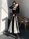 kamames Knitted Patchwork Floral Dress Irregular Design Sense Hepburn Wind Sweet Fashion Slim Summer New Black Long Dresses