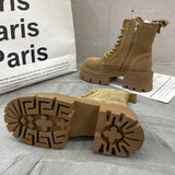 kamames Ankle Leather Women Flat Platform Short Boots Ladies Shoes Fashion Autumn Winter Boots Women Shoes Platform Boots