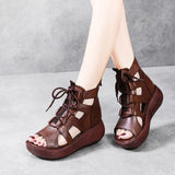 kamames New Summer Black Women Leather Sandals Cool Boots Platform Shoes Wedges Sandals Women Shoes Fashion Outdoor Sandals