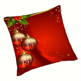 2pcs Contemporary Style Christmas Throw Pillowcases, 16x16/18x18/20x20 Inches, Red with Shiny Golden Balls, Zippered Cushion Covers for Sofa, Bed, Home & Kitchen Decor, Polyester, Machine Washable