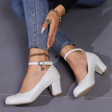 Chic Womens Chunky Heel Ankle Strap Shoes - Comfortable Mid Heels, Premium Faux Leather, Non-Slip Pumps for Everyday Style