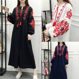 kamames kamames And Autumn New National Wind Heavy Industry Embroidery With Cotton And Linen Embroidered Skirt Loose A Word Lantern Long-Sleeved Dress