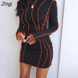 kamames Women Fashion Spring Autumn Patchwork Round Neck Long Sleeve Dress Spring Autumn Party Short/Long Bodycon Dress