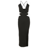 kamames Spaghetti Strap Hollow Out Split Mid-calf Dress High Street Fashion Sexy Woman Clothes 2022 Summer Sleeveless Dresses Y2K