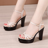 kamames High-Heel Thick-Heeled Sandals For Women 2023 Summer Thick-Soled Waterproof Platform One-Word Buckle Large-Size High-Heeled Shoes All Kinds Of Women's Sandals