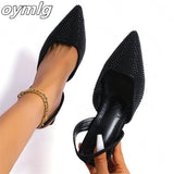 kamames Women's shoes Baotou shoes 2022new summer pointed toe high heels stiletto rhinestones back strap high heel sandals large size 43