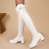 kamames Woman's Boots Chunky Low Heel Over The Knee Boots Autumn Winter Platform Round Toe Zipper Women Shoes Black Pink White