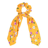 Korean Bow Long Ribbon Hair Scrunchie Chiffon Floral Print Sweet Elastic Hair Band Ponytail Hair Scarf Hair Tie Hair Accessories