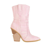 kamames Fashion Denim Western Boots Autumn Women Boots Wedges High Heel Ankle Boots Slip On Winter Plush Woman Shoes Big Size 42 43