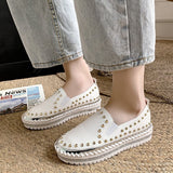 kamames Size Casual Shoes For Women In Spring 2023 New Love Shoes With Thick And Flat Rivets And Fashionable Women's Shoes