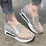 kamames Summer Loafer Shoes Lace Mesh Small White Shoes Casual Set Foot High Heels Shoes Increase Platform Women's sneakers Shoes