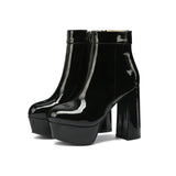 kamames Fashion Platform Women Ankle Boots Bright Pu Leather Square High Heel Punk Boots Autumn Winter Shoes Pink White Black Red