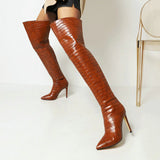 kamames Sexy Stiletto Women Thigh Boots Stone Print Zipper Over The Knee Boots Ladies Pointed Toe Autumn Winter Shoes Big Size 43