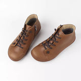 kamames kamames Layer Cowhide Leather Vintage Women's Boots Soft Leather Soft Bottom Large Size Handmade Leather Flat Short Boots Female Lazy Single Shoes