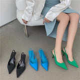 kamames 2024 New Pointed And Stiletto Single Shoes, Empty Baotou Sandals, High-Heeled Shoes, Green Women's Shoes.