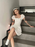 kamames Casual Summer Female Sling Mini Dress Fashion Solid Color Square Neck High Waist A Line Dress Hot Sell Sexy Dress