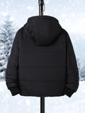 Boys Trendy Solid Color Warm Hooded Jacket, Zip Up Coat, Boy's Clothes For Winter Outdoor, As Gift