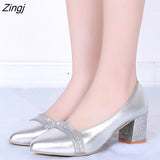 kamames Women Pumps Sweet Style Square High Heel Sequins Pointed Toe Spring and Autumn Elegant Shallow Ladies Shoes