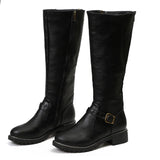 kamames high Boots brown Women Vintage leather Square Heel Zipper knee height buckle Boot Keep Warm Round Toe Shoes British Style