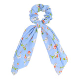 Korean Bow Long Ribbon Hair Scrunchie Chiffon Floral Print Sweet Elastic Hair Band Ponytail Hair Scarf Hair Tie Hair Accessories