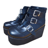 kamames 2023 New Large-Size High-Heeled Muffin Martin Boots Belt Buckle Slope Heel Women's Shoes