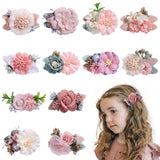 New Girls Cute Flower Petals Hairpins Sweet Pearl Chiffon Hair Decorate Headwear Hair Clips Barrettes Kids Hair Accessories Gift