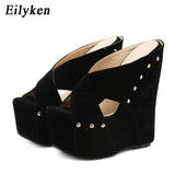 kamames 2023 New Summer Women Peep Toe Platform Wedges Slippers Sandals Fashion Ultra High Heels Female Shoes Pumps Size 35-42