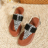kamames kamames Size Women's Shoes In Summer, One-Word Buckle, Round Head, Flat Bottom, Leopard Print Sandals From Stock.