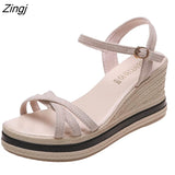 kamames New Fashion Women Wedge Sandals Summer Platform Sandals Buckle Strap Open Toe Platform Casual Shoes Ladies Sandals