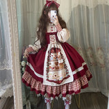 kamames Christmas Lolita Dress Kawaii Women New Year 2024 Sweet Lace Ruffle Patchwork Puff Long Sleeve Red Princess Plaid