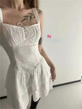 kamames Casual Summer Female Sling Mini Dress Fashion Solid Color Square Neck High Waist A Line Dress Hot Sell Sexy Dress