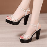 kamames High-Heel Thick-Heeled Sandals For Women 2023 Summer Thick-Soled Waterproof Platform One-Word Buckle Large-Size High-Heeled Shoes All Kinds Of Women's Sandals