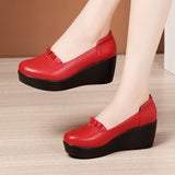kamames Person With One Foot Shallow Mouth Single Shoes Autumn 2023 New Muffin Thick Bottom Waterproof Platform Flat Bottom Red Mother Shoes