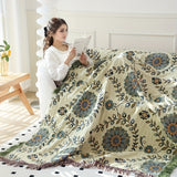 1pc Cotton Multi-layer Gauze Throw Blanket With Tassel Flower And Leaf Pattern Sofa Towel Blanket Air Conditioning Blanket Summer Cooling Quilt Towel Double-sided Available Multi-function Blanket, Machine Washed, And Reusable