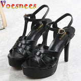 kamames 2022 New Fashion Roman Style Runway Sandals Super High Heel Waterproof Platform Wedding Shoes Summer Weave Design Women Pumps